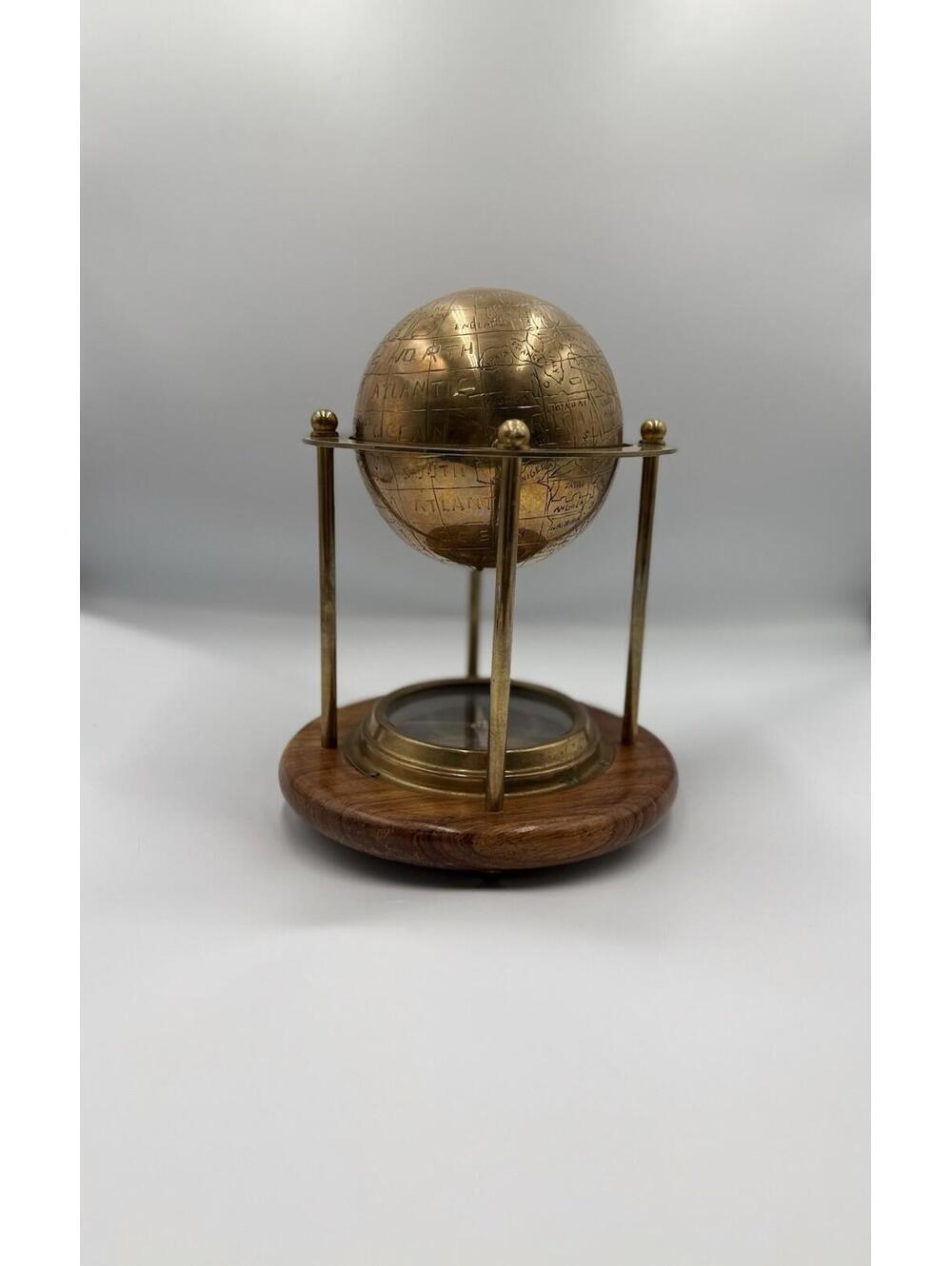Vintage Brass Terrestrial Globe Compass Statue